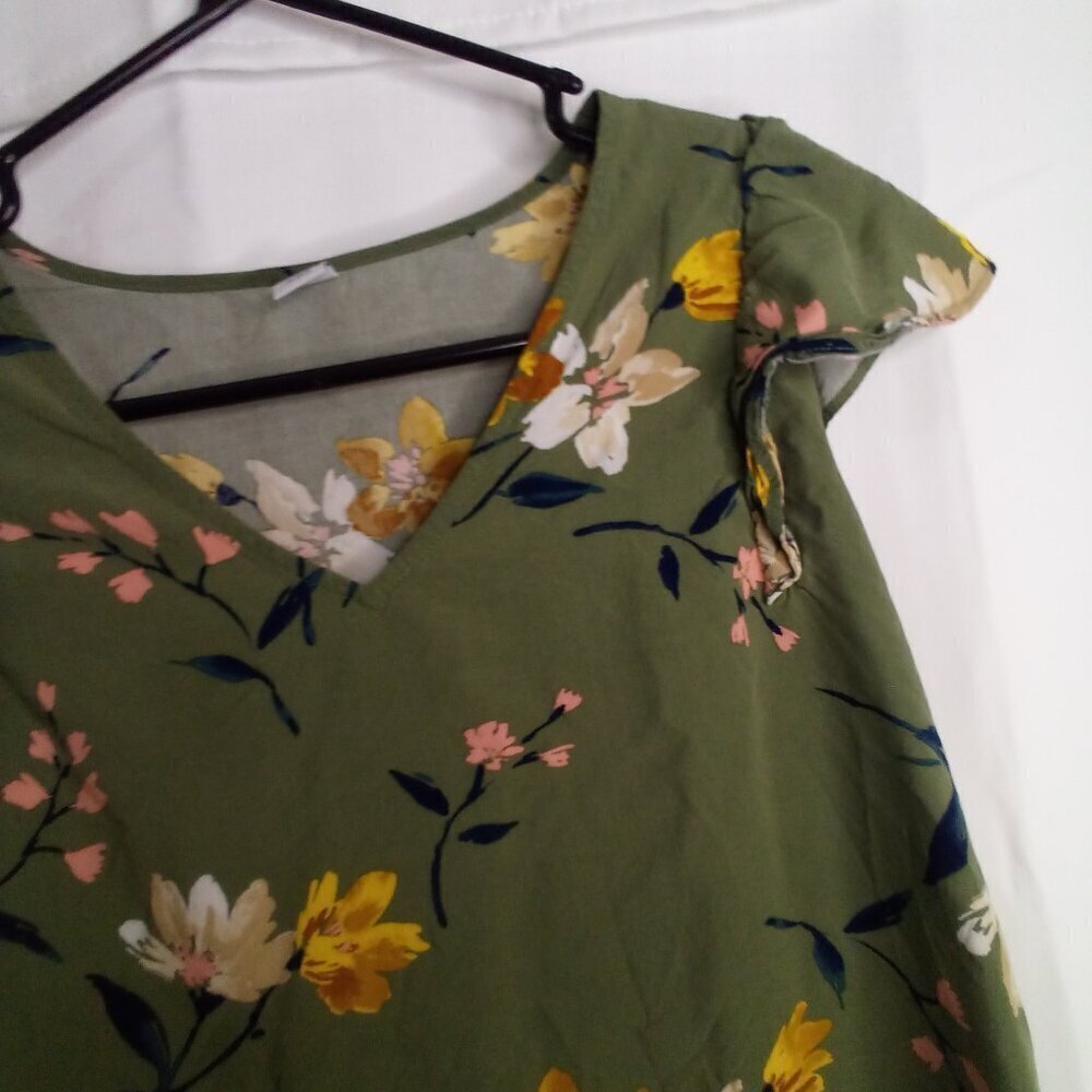 Old Navy Shirt Blouse Women S Short Sleeve Tropical Floral Green - Picture 3 of 14